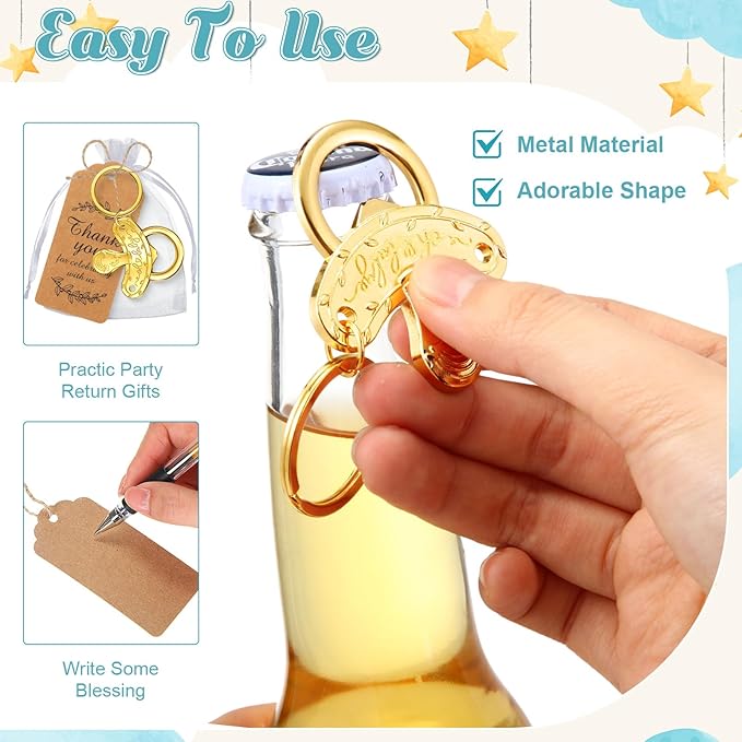 CHENGU Popping Bottle Openers Baby Shower Return Favors for Guests Bottle Opener Decorations and Souvenirs with Organza Bags Thank You Tags for Theme Party Favors (Nipple Style,73 Pieces)