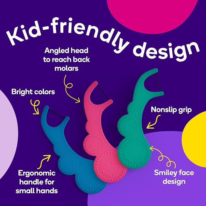 BURST Kids Flossers (180 Count/2 Pack) | Strawberry Aroma | Toddler Dental Flossable Picks with Ergonomic Design | No-Slip Grip | Smiley Face and Fun Colors |