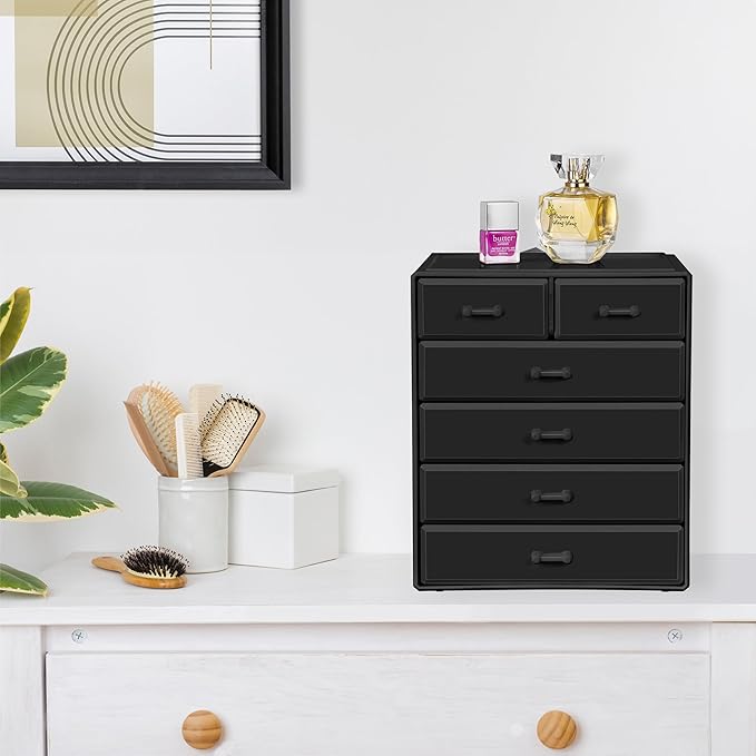 Sorbus Acrylic Makeup Organizer - Organization and Storage Case for Cosmetics Make Up & Jewelry - Large Makeup Organizer for Vanity, Bathroom, College Dorm, Closet, Desk (4 Large, 2 Small Drawers)