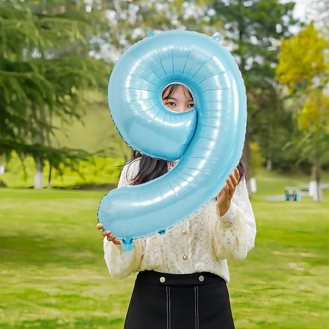 40 Inch Light Blue Number Balloons - Helium Mylar Foil Number 9 Balloon for Birthdays, Boy Baby Shower and Wedding Decorations