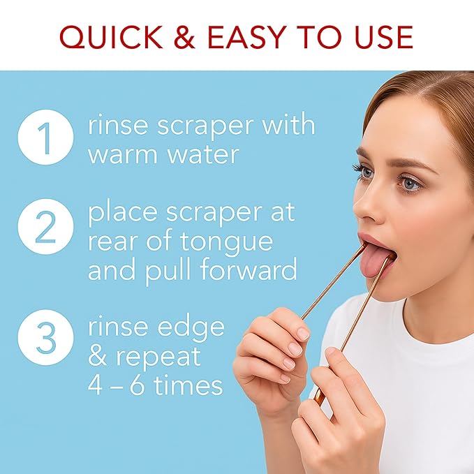 Tongue Scraper • 100% Copper (1 Pack) Premium Tongue Cleaner • Improve Oral Health • Ayurvedic Cleaning Tool