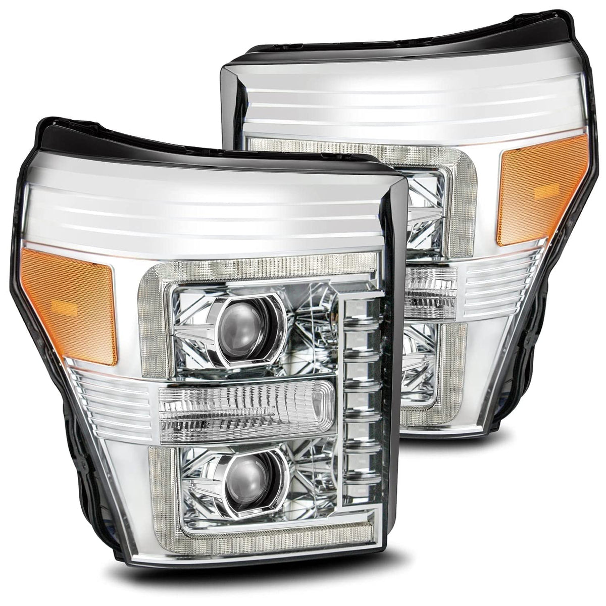 AlphaRex Chrome For 11-16 Ford F250/F350/F450/F550 PRO-Series Super Duty LED DRL/Sequential Signal Projector Headlights