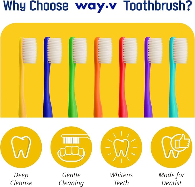 WAY.V Extra Soft Toothbrush Refill for Adults Sensitive Gums and Teeth with Individual Head Covers, 7 Pcs Manual Toothbrushes - Family and Guests - Pink (7 Counts, Soft Bristle)