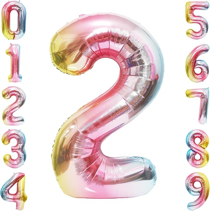 Rainbow Number Balloons Birthday Balloons - Giant Number 2 Balloon 40 inch, Numbers Balloon Birthday Decorations, Rainbow Party Supplies for Baby Shower