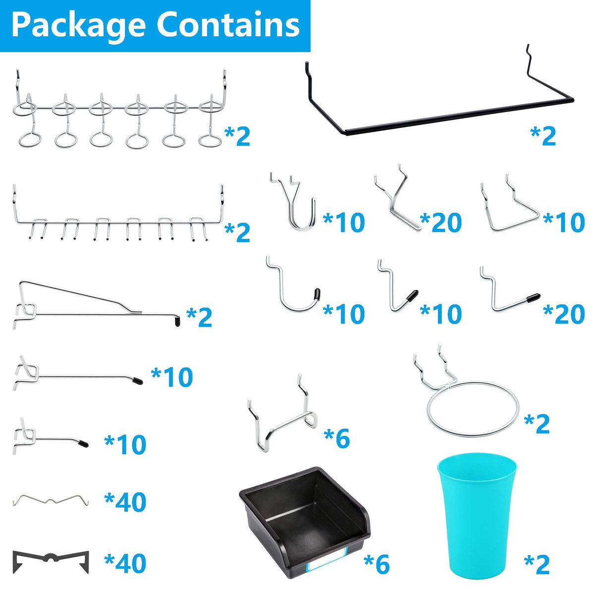 FRIMOONY Pegboard Hooks, with Bins, Peg Locks, for Organizing Various Tools, 204 PCS, 80 of Which are Locks