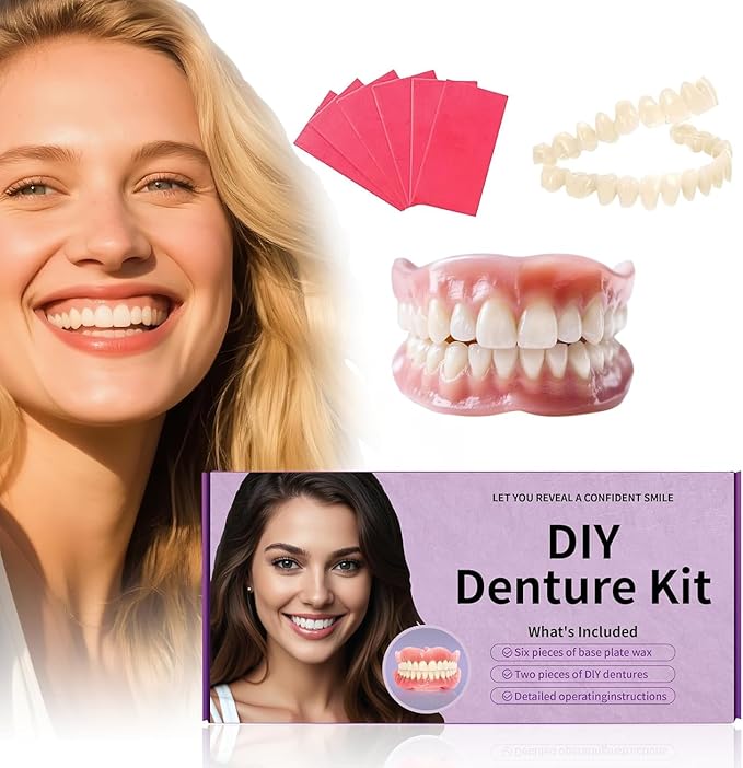 At-Home DIY Denture Kit – Full Set Upper & Lower False Teeth, Reusable Resin, Customizable Fit, A03