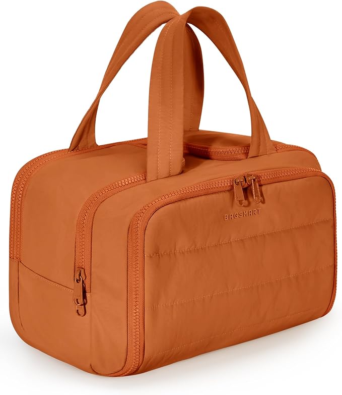 BAGSMART Travel Toiletry Bag, Puffy Toiletry Bag for Women, Wide-open toiletry bags for traveling, Large Travel Cosmetic Makeup Bag Organizer for Accessories,Toiletrie (Sandstore Brown)