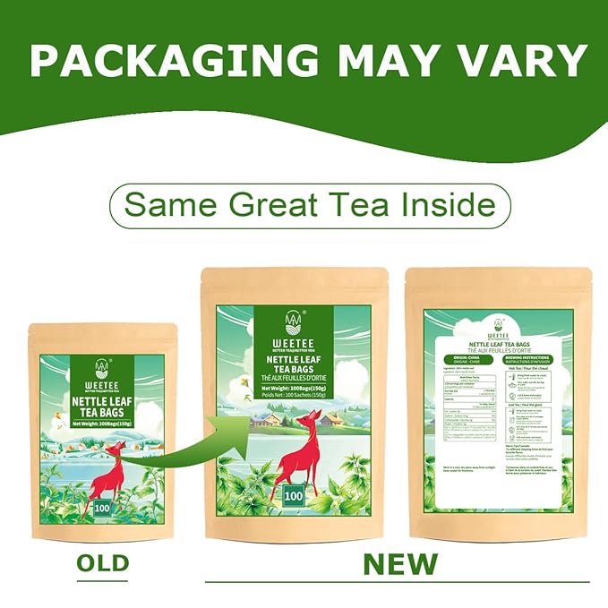 WT WEETEE Nettle Leaf Tea Bags, Made with 100% Pure Stinging Nettle Leaf, Natural Caffeine-free Herbal Tea Rich in Vitamins & Minerals,1.5g x 100 Counts