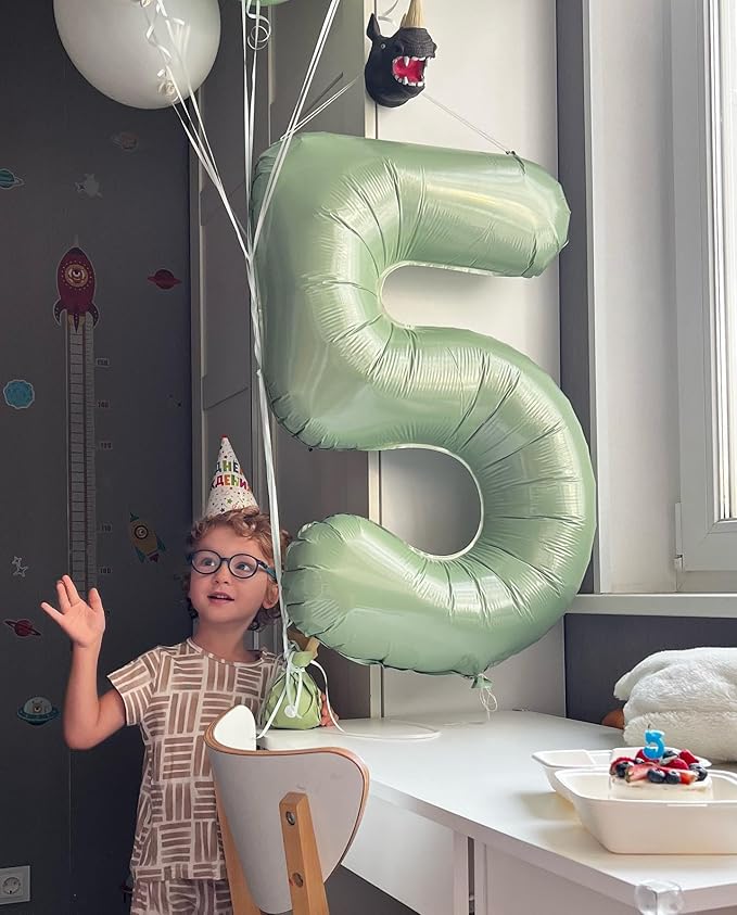 Sage Green Number 4 Balloon 40 Inch, 4 Balloon Number, 4th Birthday Decorations, Oliver Green Party Supplies for Boys Girls