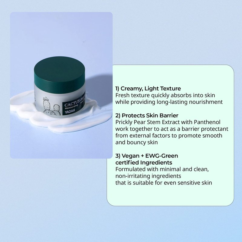 YADAH Cactus Cream 1.69 Fl.Oz. – Facial Hydrating Moisturizer Forming Moisture Barrier for Sensitive Dry Skin