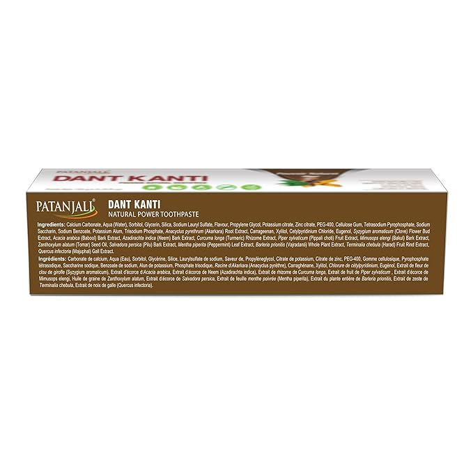 Patanjali Dant Kanti Natural Toothpaste 150 g / 5.29 fl oz – Herbal Ayurvedic Fluoride‑Free Toothpaste for Strong Teeth & Healthy Gums – Fresh Herbal Flavor - (Pack of 6)