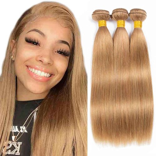 Fabimiya 20 22 24 Inch Human Hair Bundles Honey Blonde 27# Straight Bundles Human Hair 100% Unprocessed Soft Sewn In Hair with Double Weft for Black Women
