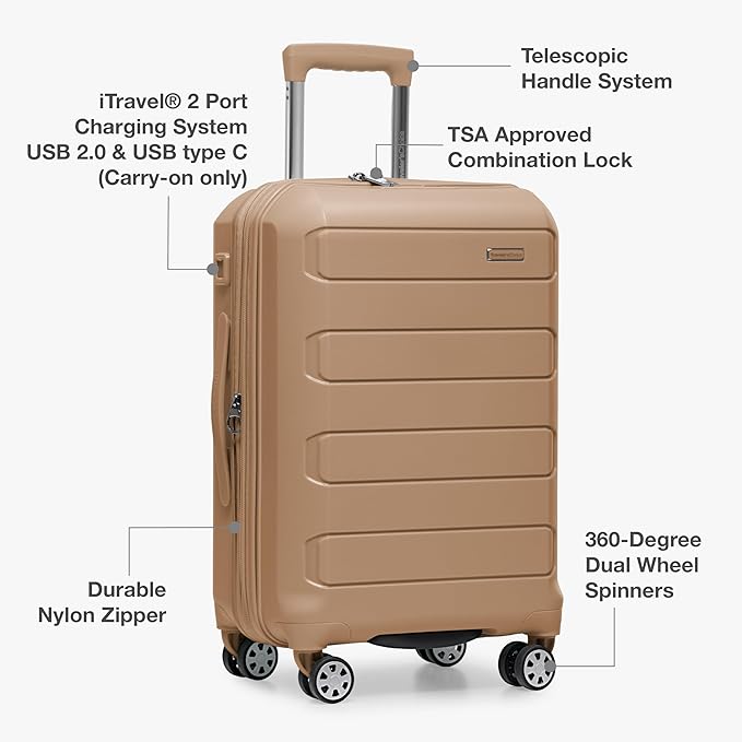 Traveler's Choice Pagosa Hardshell Expandable Luggage with Spinner Wheels, Latte Beige, 3-Piece Set (22/26/30)