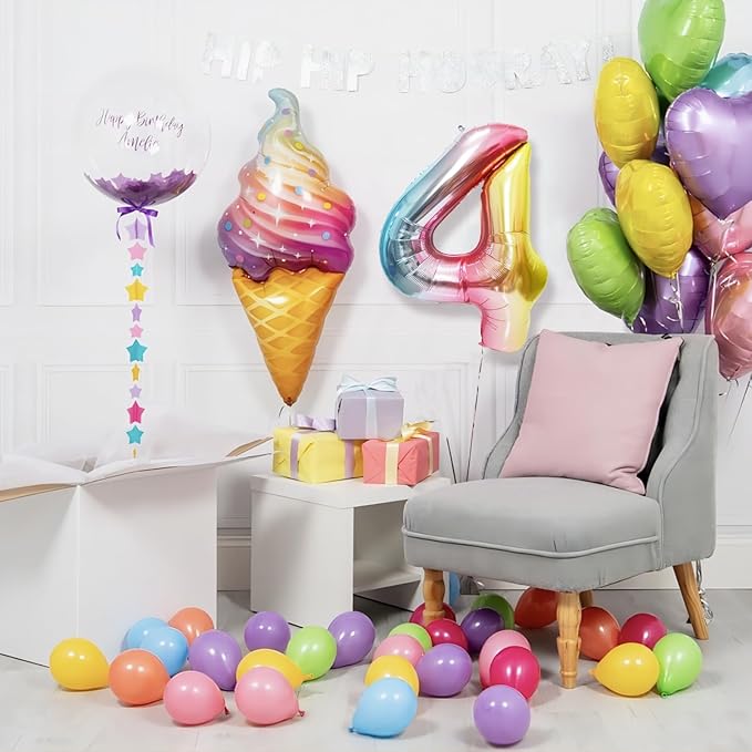 40 Inch Giant Rainbow Number 4 Balloons, Birthday Balloons, Helium Mylar Foil Big Number Balloons for Birthday Party Decorations, Kids' Birthday Anniversary Party Baby Shower Unicorn Parties