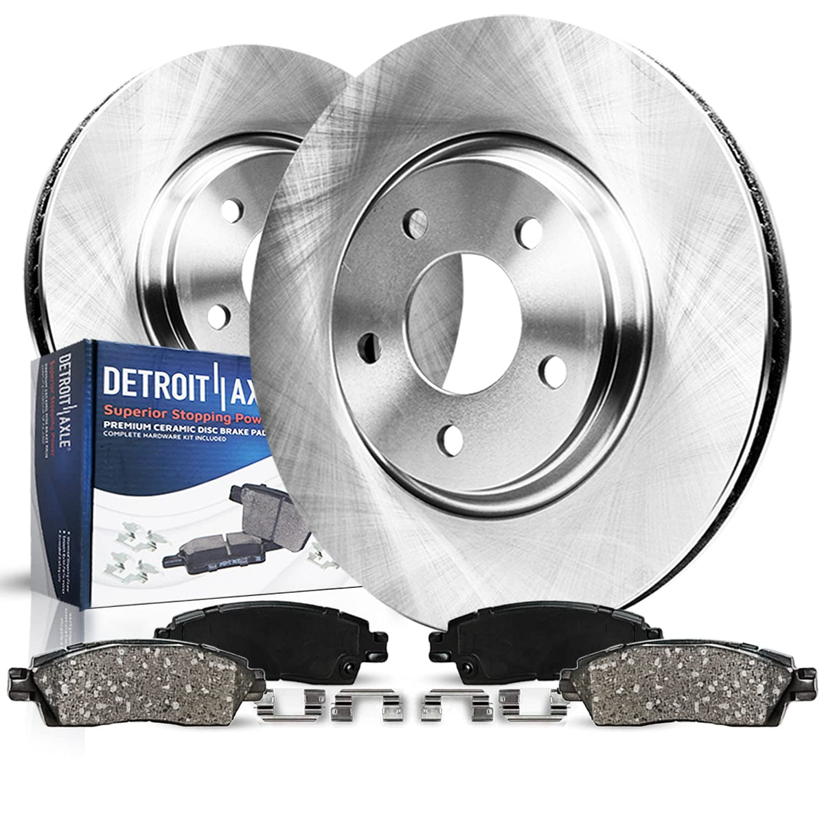 Detroit Axle - Front Brake Kit for 4WD 2000-2001 Dodge Ram 1500 Disc Brake Rotors Replacement Ceramic Brakes Pads - 5-LUG Rotor