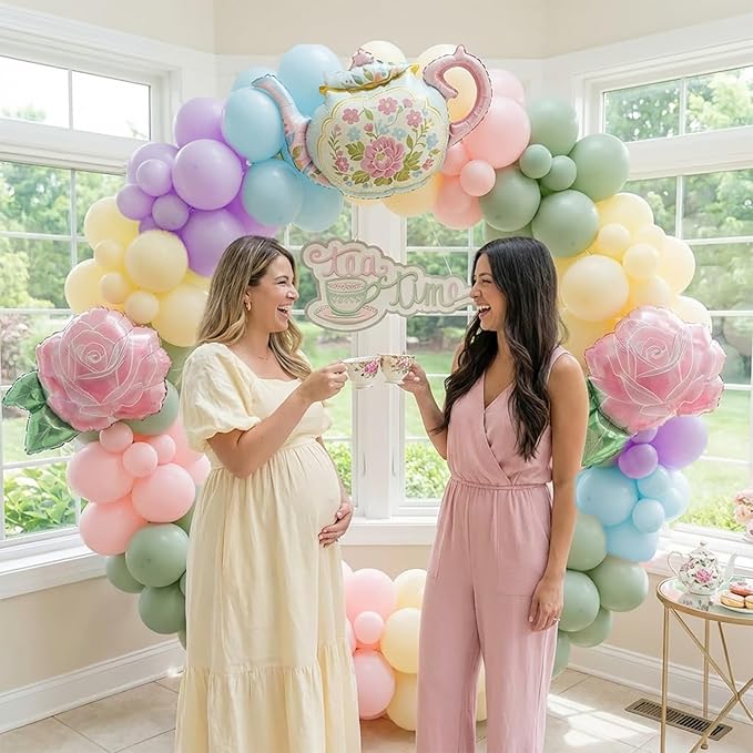 Green and Pink Balloon Garland 138Pcs Pastel Green Pink and Purple Balloons Arch Kit with Teapot Foil Balloon for Spring Tea Party Lets Partea Baby Shower Happy Easter Birthday Party Decorations