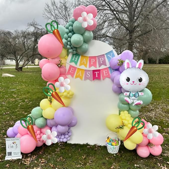 Easter Balloon Arch Garland kit 167pcs Pastel Macaron Pink Purple Mist Green Blue Latex Balloons with Rabbit Carrot Foil Balloon for Hello Spring Easter Birthday Daisy Flower Party Decoration