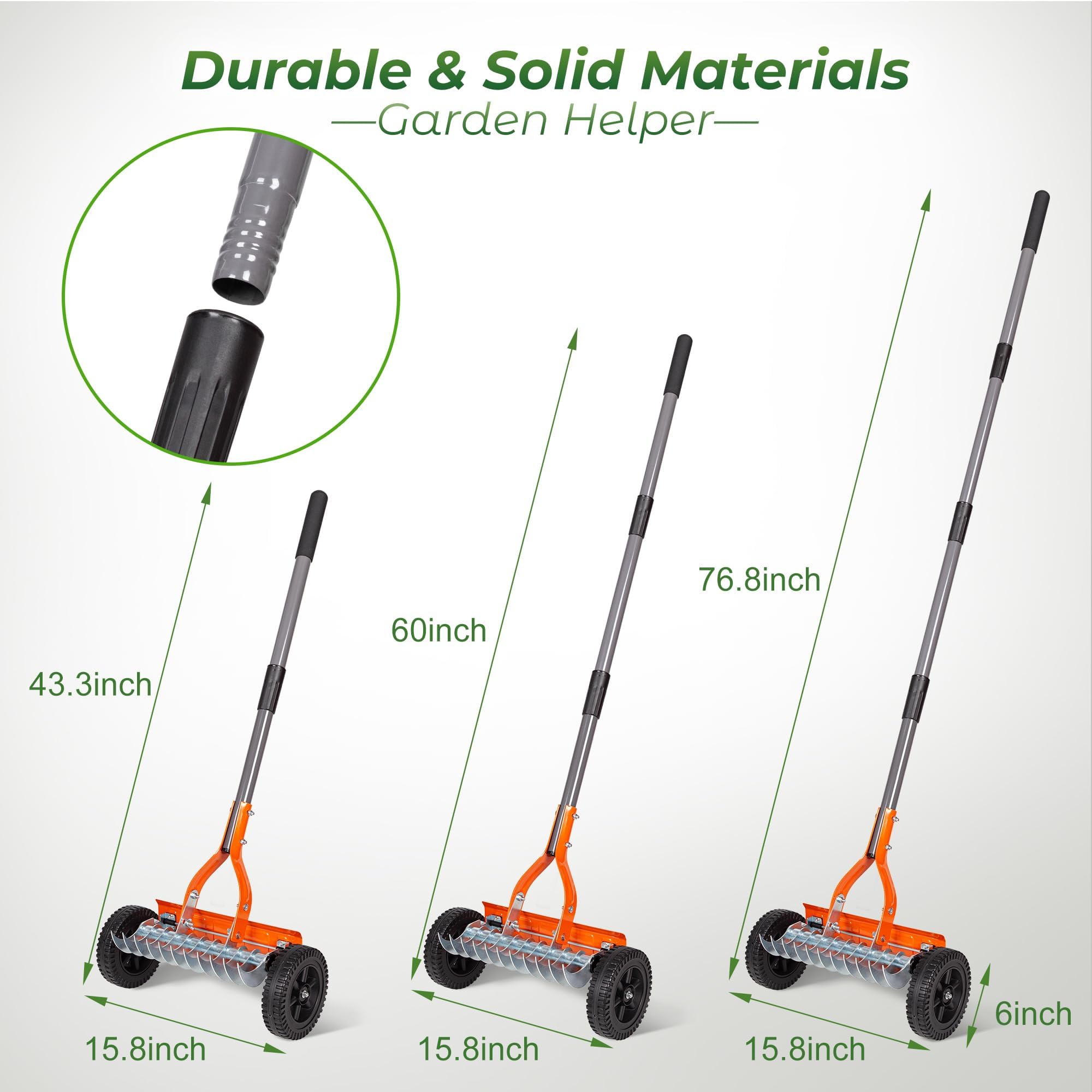 Walensee Manual Lawn Dethatcher Rake with Wheels, Adjustable Handle