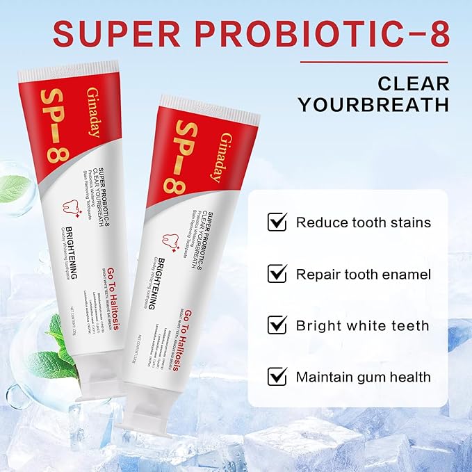 2 Pcs SP-8 Probiotic Whitening Toothpaste, Triple Whitening Care Deep Cleaning Fresh Breath.