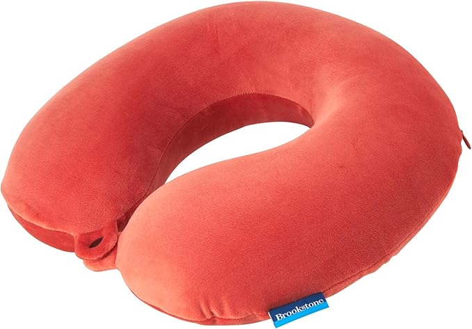 Brookstone Travel Neck Pillow - Lightweight Fleece Casing U-Shaped Stuffable Memory Foam Travel Pillow for Sleeping and Neck Support, Terra Cotta