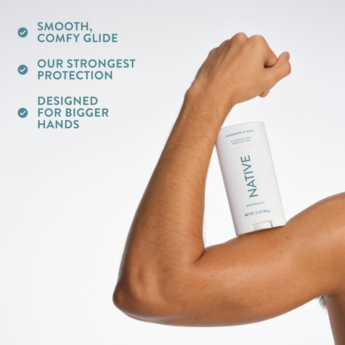 Native Aluminum Free Deodorant, Cashmere & Rain, Large Size Stick, 72 Hour Odor Control, for Women & Men, Contains Naturally Derived Ingredients, 3.1 oz