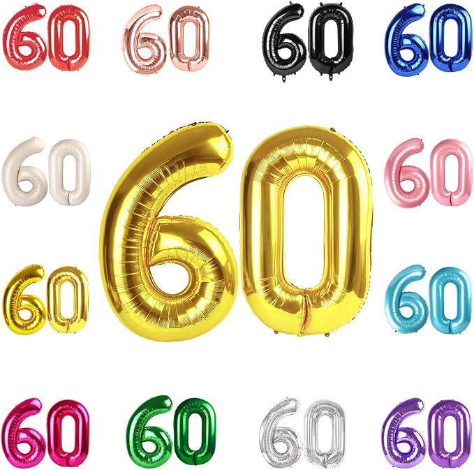 60 Balloon Number, Gold Number 60th Birthday Balloons 40 Inch, 60 Years Old Gold Birthday Decorations for Men Women, 60th Anniversary Decorations