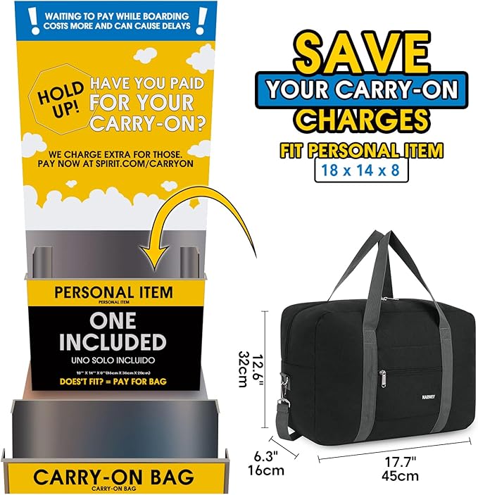 For Spirit Airlines Personal Item Bag Foldable Travel Duffel Bag Tote Carry on Luggage Duffle Overnight for Women and Men