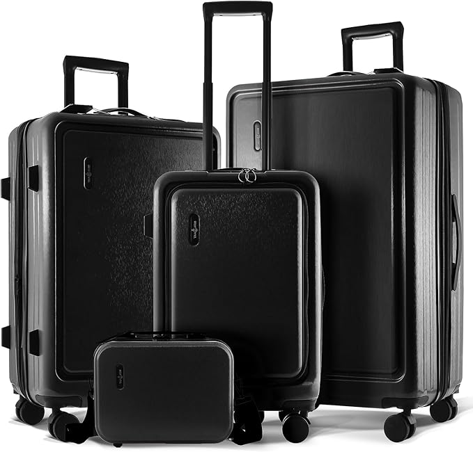 TRAVELARIM Hard Shell Luggage Sets with Spinner Wheels 4 Piece, Expandable Large Suitcases with TSA Lock, Travel Large Suitcase Set, Black Luggage Set