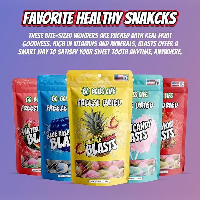 Bliss Life Pineapple Reaper Blast Freeze Dried Pineapple Fruit Candy from TikTok, ASMR Crunchy Candy, Spicy Sweet and Sour Kids Snacks, Unique Novelty Snack for Kids 1.5oz
