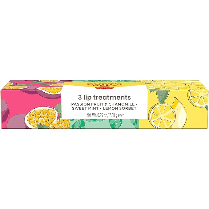 Burt's Bees Stocking Stuffers, 3 Overnight Lip Sleeping Mask Christmas Gifts Set - Exfoliating Scrub Restores, Hydrates & Smooths to Reduce Fine Lines, Passionfruit, Sweet Mint, Lemon Sorbet (3-Pack)