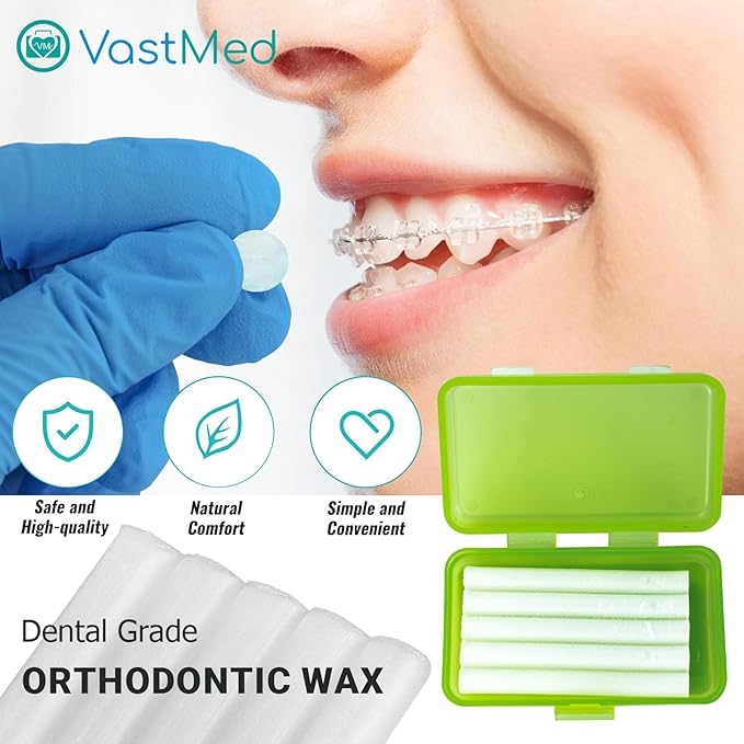20 PCs (5 Per Box) Orthodontic Wax for Braces & Aligners by VASTMED | Dental Grade Braces Wax for Teeth with Colorful Storage Cases | Food Grade Ortho Brace Wax