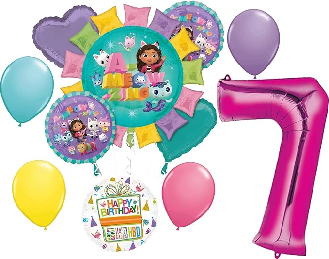 Gabby's 7th Birthday Party Supplies Cats and Dollhouse Balloon Bouquet Decorations
