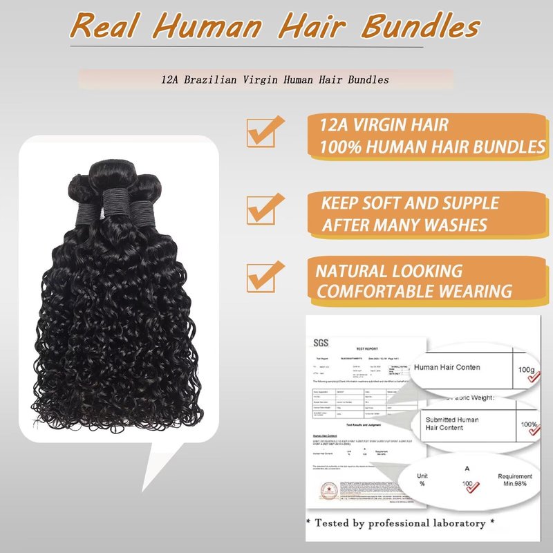 Water Wave Human Hair Bundles 12A Double Weft Deep Curly Wave Bundles 100% Unprocessed Brazilian Virgin Human Hair Natural Black Color Wet And Wavy Hair Extensions 20inch