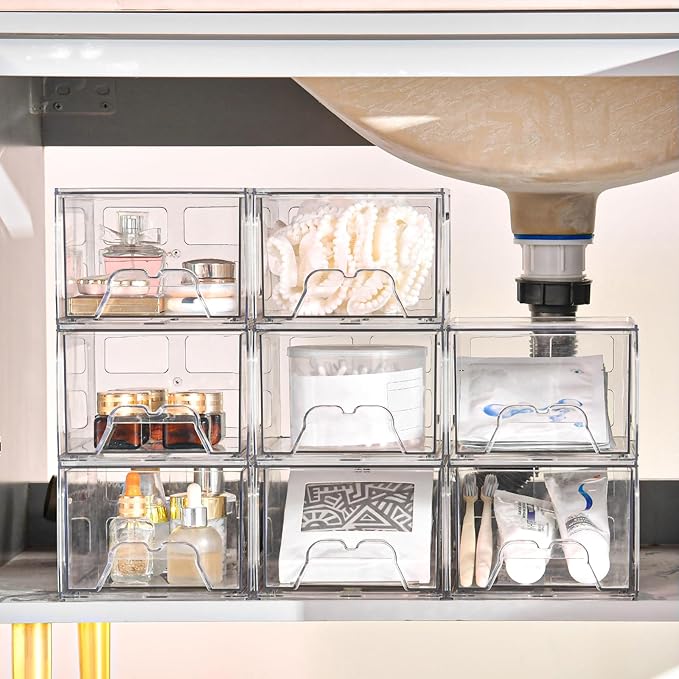 Plastic Drawers Storage, 6 Pack Clear Stackable Storage Drawers, Acrylic Storage Bins with Drawers for Fridge Organizers, Small PlasticDrawers Stackable for Makeup Organizers Cosmetic Display