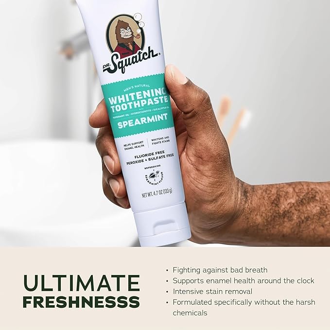 Dr. Squatch Natural Teeth Whitening Toothpaste Kit - Day and Night Flouride Free Natural Toothpaste - Citrus Mint, Spearmint (4.7 oz, 2-Pack)