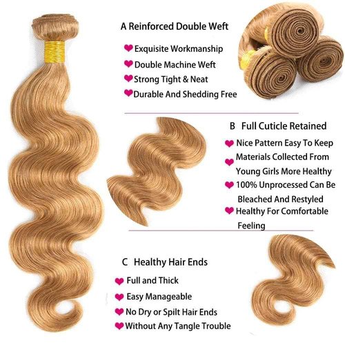 Giginger Brazilian Human Hair Bundles 16 18 20 Inch Honey Brown 27 Color Body Wave Bundles Human Hair Unprocessed Virgin Quick Weave Hair for Black Women
