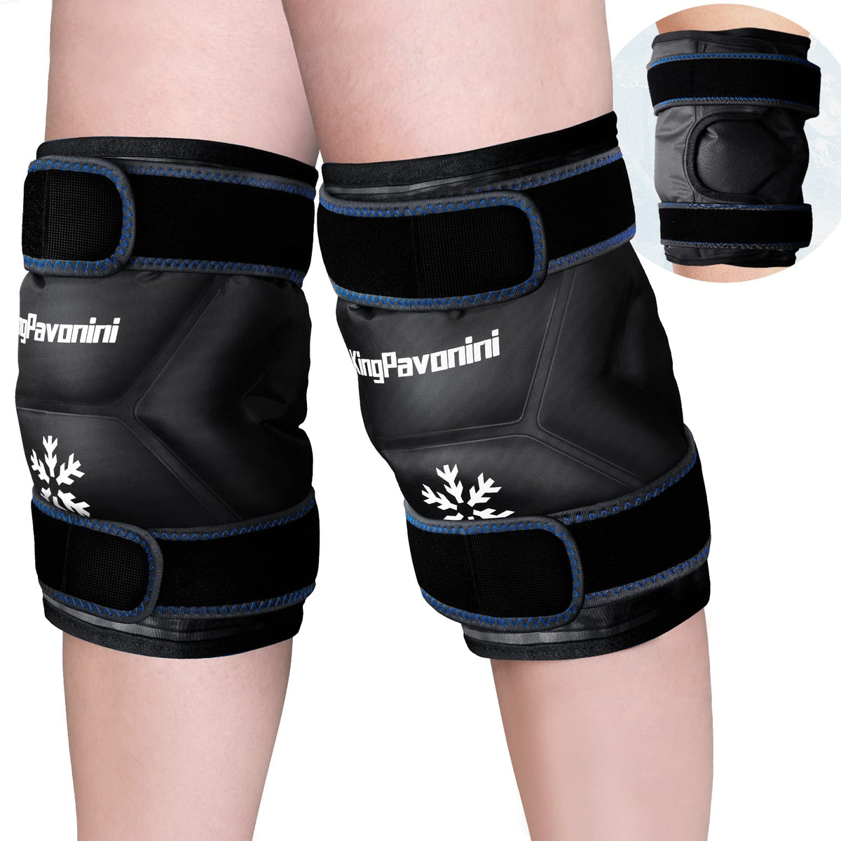 KingPavonini XXL Knee Ice Pack Wrap Around Entire Knee After Surgery, Large Reusable Gel Ice Pack for Injuries, Pain Relief, Swelling, Sports Injuries, 2 Pack (Black)