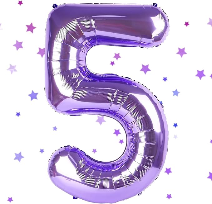 Purple Number Balloons, 40 Inch Purple Balloon 5.5 Helium Balloon 5th Birthday for 5 Years Birthday Decoration Children Girls Boys