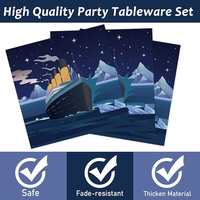 chiazllta 96 Pcs Nautical Party Paper Plate and Napkins Cruise Ship Classic Movie Birthday Party Table Decorations Supplies Ocean Tableware for 24 Guests
