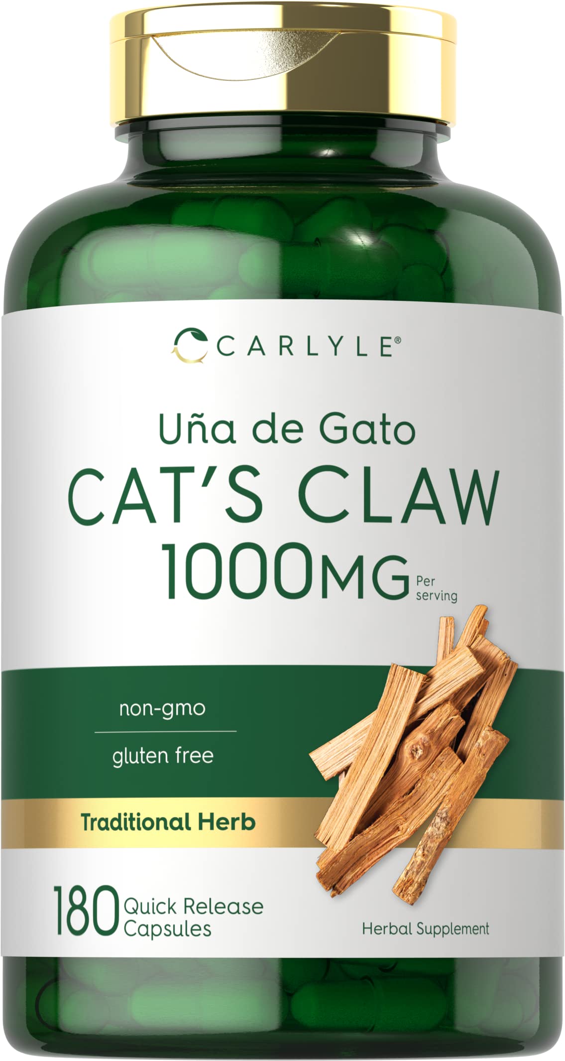 Carlyle Cat's Claw Herb Capsules 1000mg | 180 Count | Uncaria Tomentosa | Non-GMO, Gluten Free Supplement