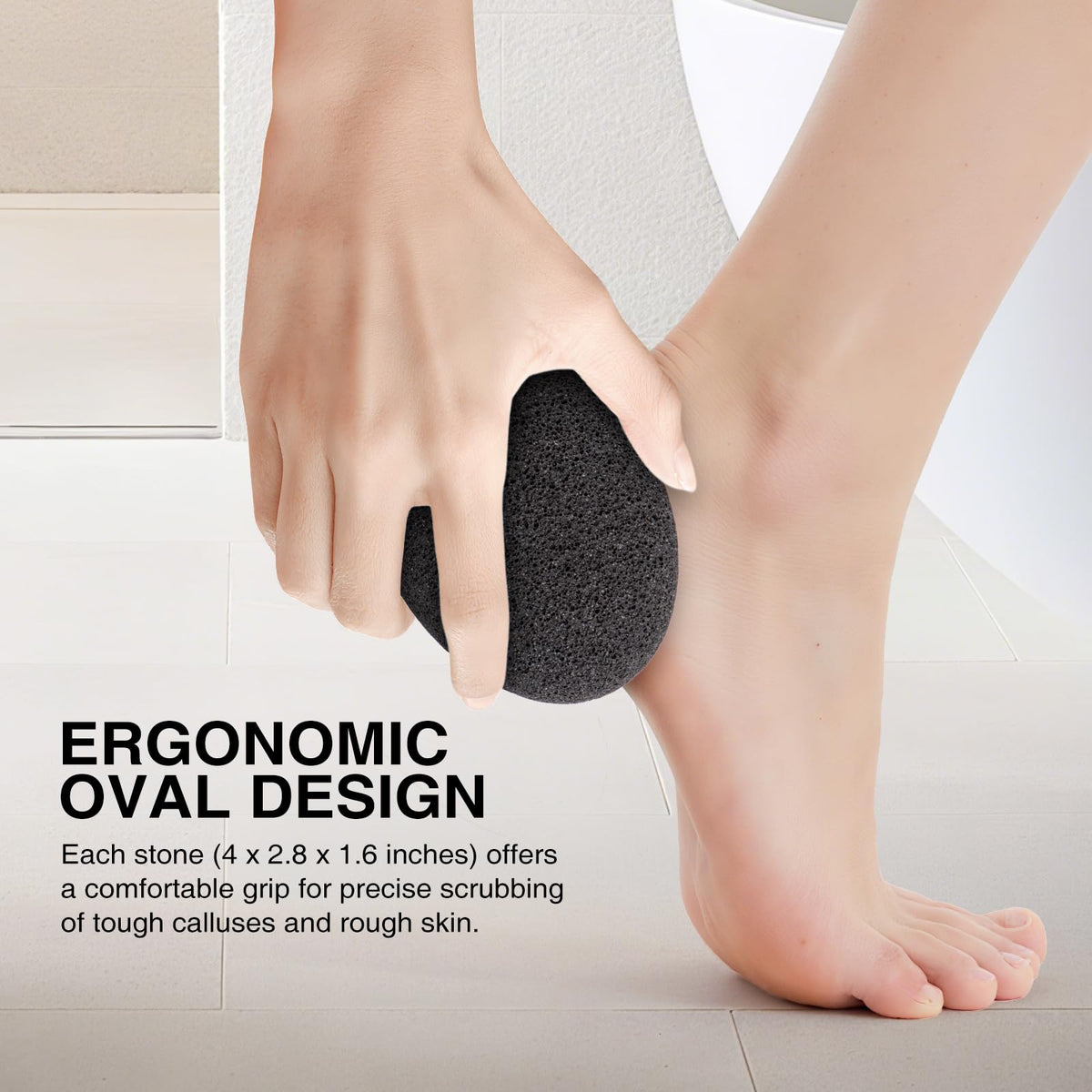 Natural Pumice Stone Set - 3-Pack Oval-Shaped Volcanic Lava Foot Scrubber Files for Callus, Corn, Cracked Heel, and Dead Skin Exfoliation, 4 x 2.8 x 1.6 Inches