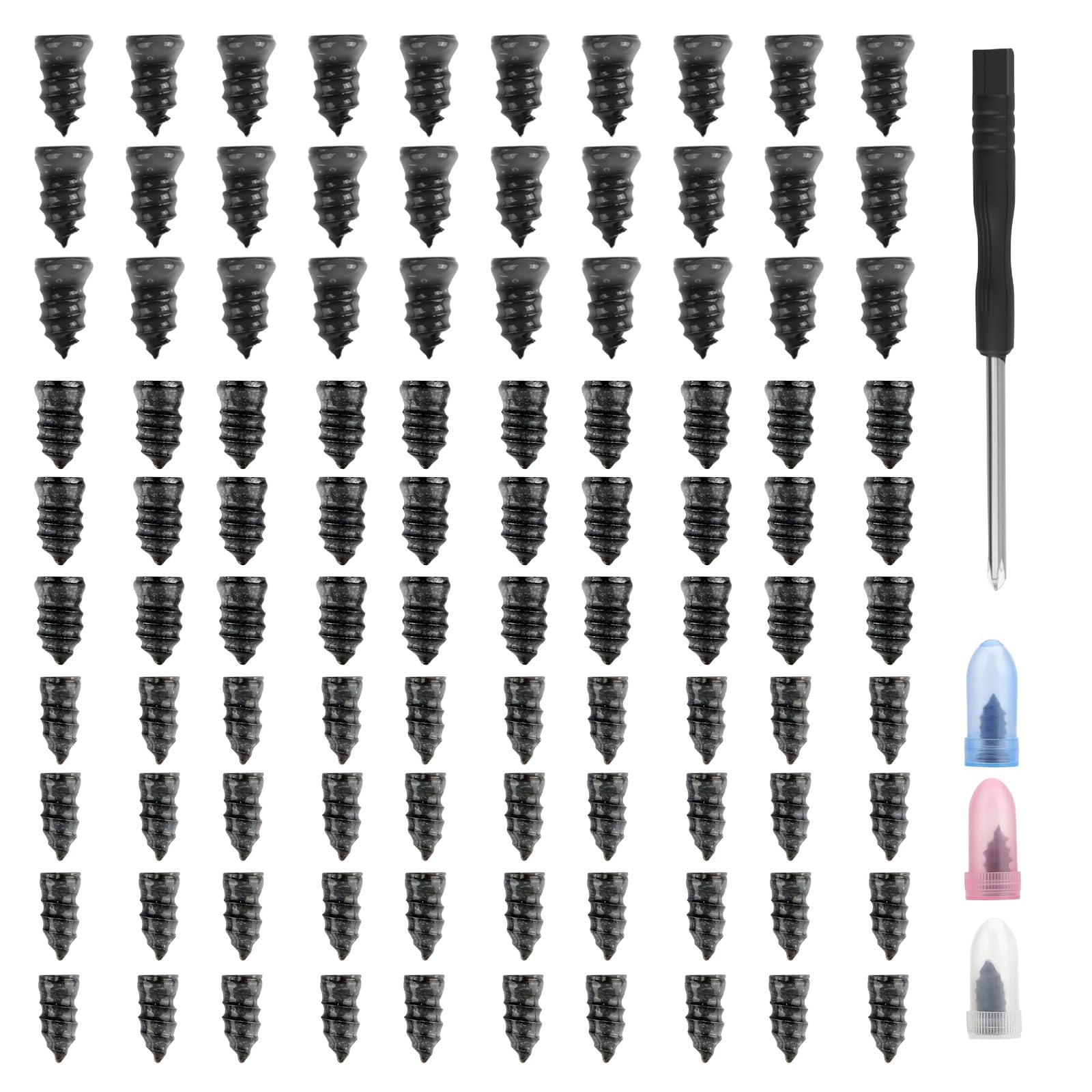Figpade 100PCS Car Tire Repair Rubber Nail Kit with Screwdriver,Self-Tapping Car Tire Plug Kit with Large & Medium & Small Screw