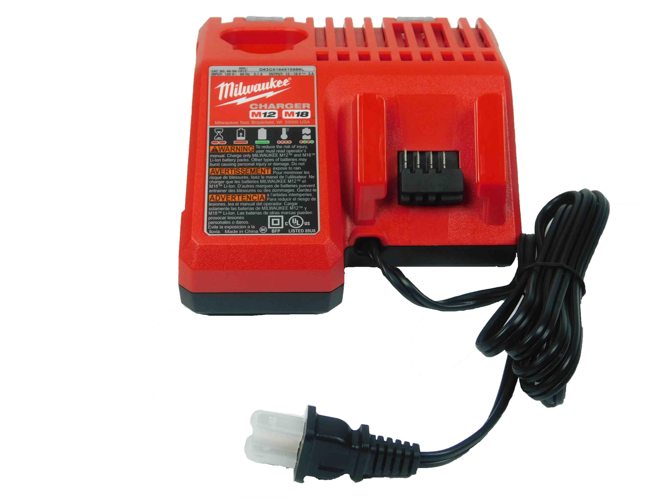 Milwaukee or M18 18V and 12V Multi Voltage Lithium Ion Battery Charger w/Onboard Fuel Gauge (.Improved/Red)