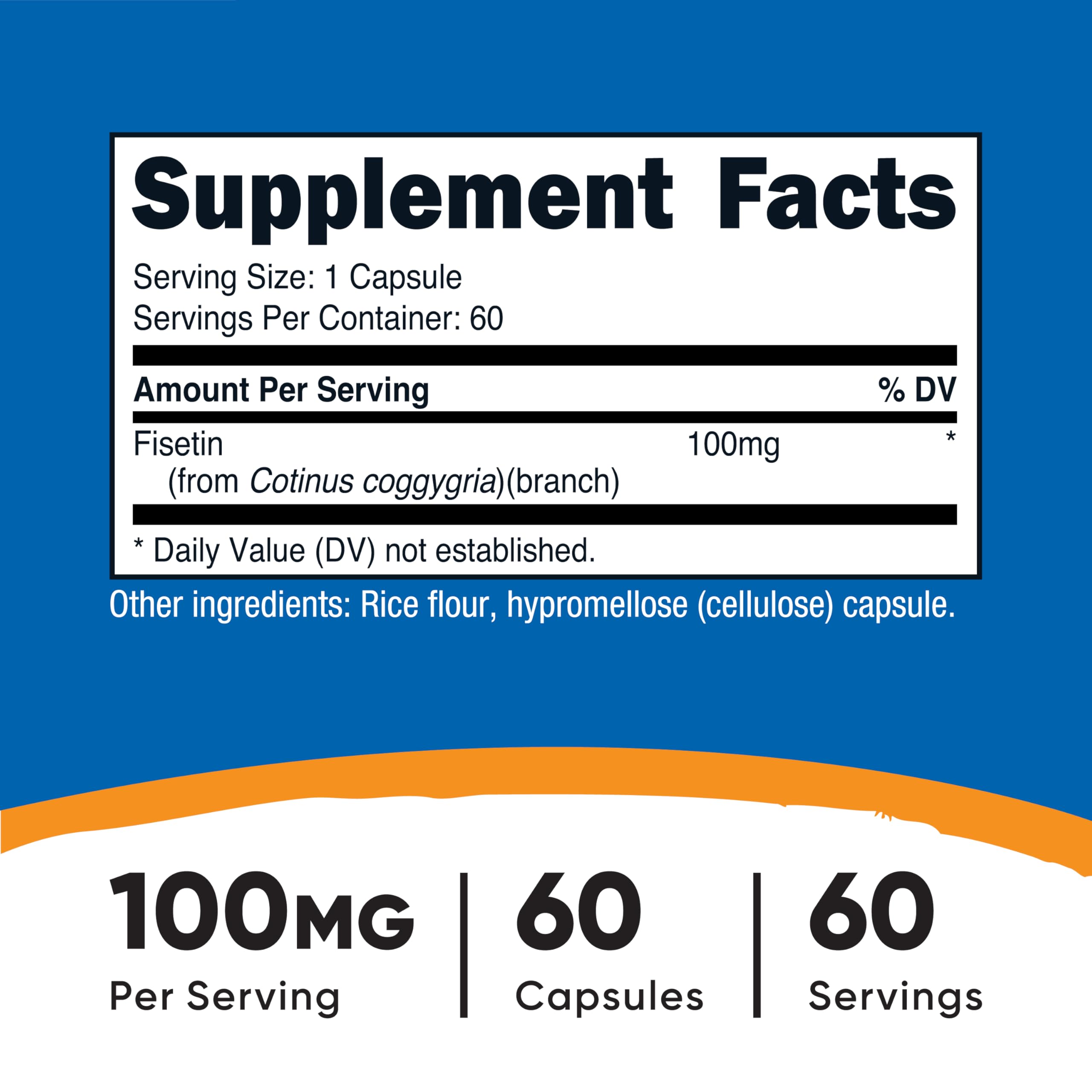 Nutricost Fisetin Capsules 100mg, 60 Capsules - Natural Polyphenol Antioxidant - Non-GMO, Gluten Free, and Vegan Friendly Supplement