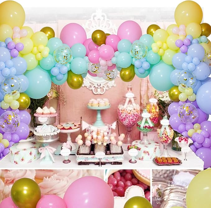 KAWKALSH 219Pcs Rainbow Balloons Garland Arch Kit Different Sizes Latex Balloons Assorted Pastel Party Balloons Arch for Birthday Baby Shower Wedding Engagement Anniversary Party Decorations