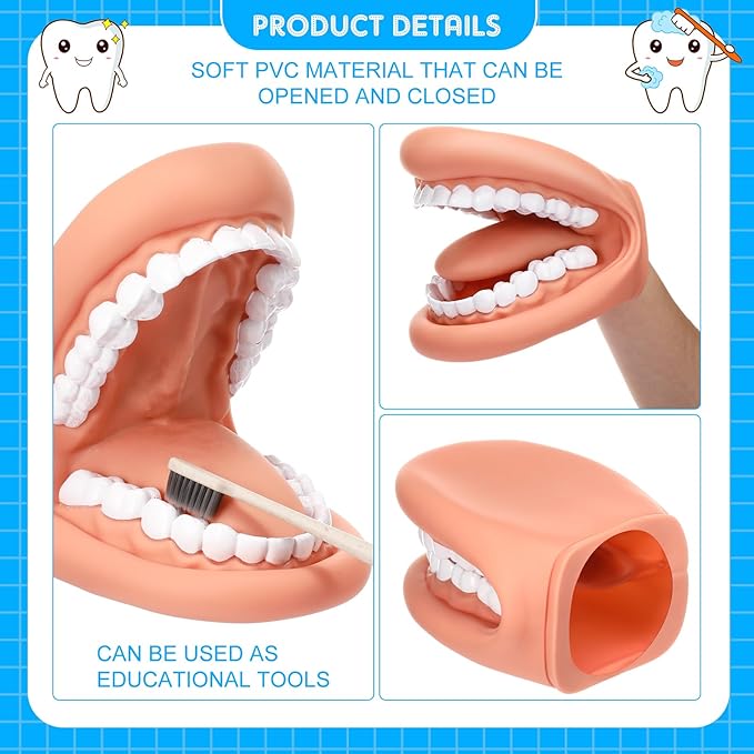 Patelai 1 Pcs Mouth Puppet with Tongue Teeth Hand Puppet Dental Mouth Model with 1 Pcs Toothbrush for Boys Girls Educational Tools Speech Therapy