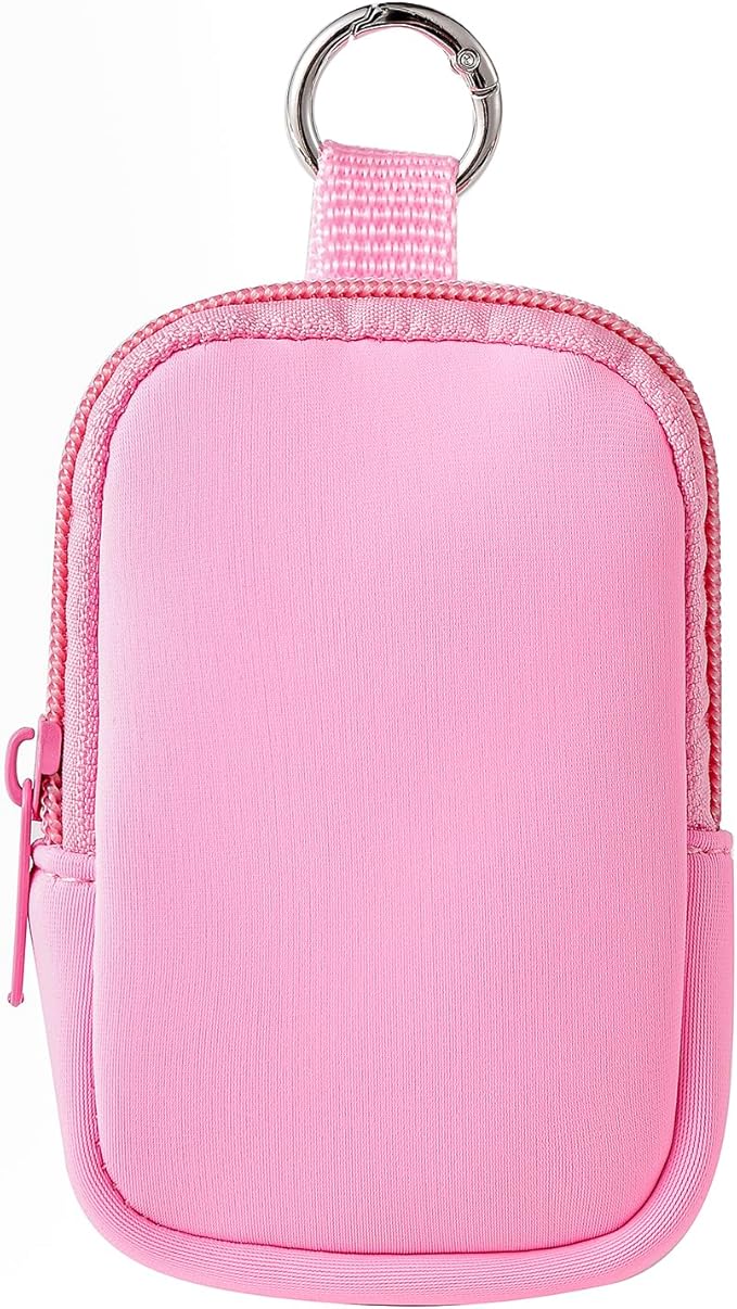 2Pcs Small Makeup Bag, Mini Portable Travel Cosmetic Bag, Soft Neoprene Makeup Pouch with Zipper, Fashion Accessory with Snap Hook, Cute Coin Purse Lipstick Cosmetic Travel Organizer(Black+ Pink)