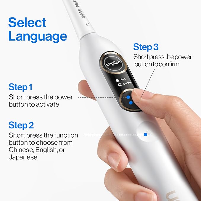 usmile Y10 PRO Rechargeable Electric Toothbrush with Smart Display, Missed Spot Detection, Pressure Sensor, 180-Day Battery Life, IPX8 Waterproof, Travel-Friendly with 2 Brush Heads