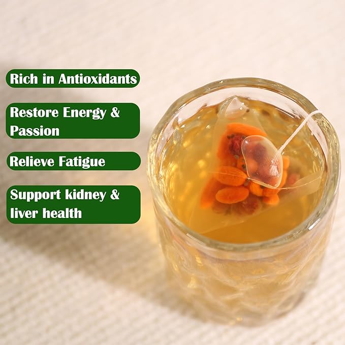 FullChea - Goji Berry Tea For Men, 30 Count X 6g - Premium Five Flavors Herbal Tea Combination - Schisandra Berries, Dodder, Wolfberry - Support Kidney Health & Boost Energy