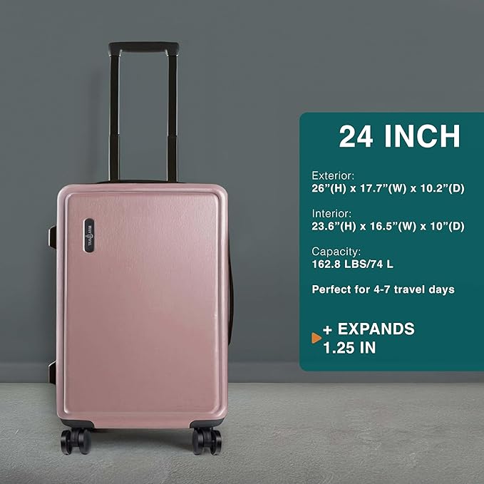 TRAVELARIM Luggage Sets 2 Piece, 24 Inch Suitcase and 28 Inch Luggage with Spinner Wheels, Durable Hard Shell Suitcase Set, Expandable Travel Suitcases with Wheels, Pink